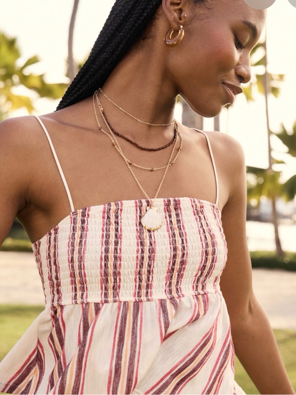 American Eagle Striped Top in Cream & Red Size Medium